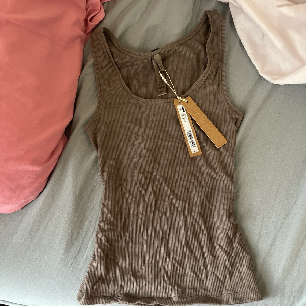 Skims Brown Ribbed Tank Top
